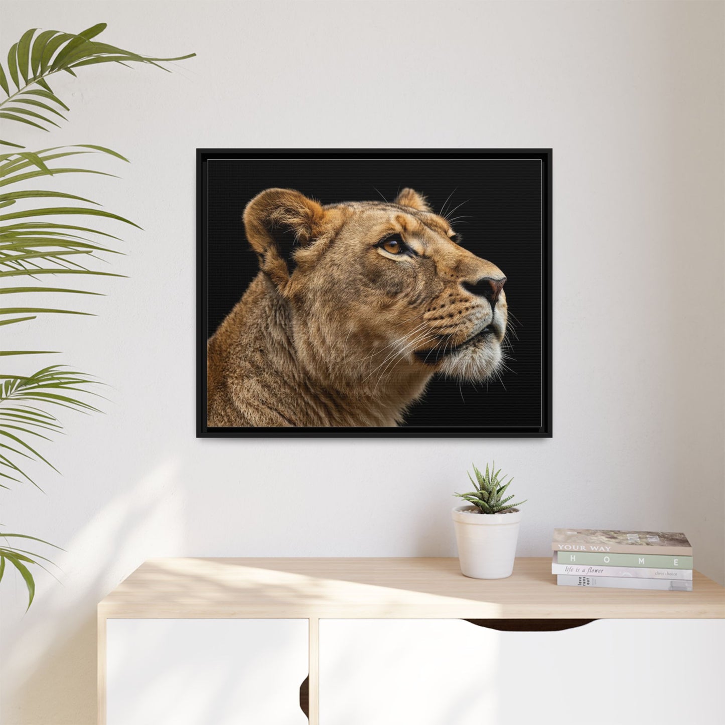 Framed Canvas Print — Lioness In Colour