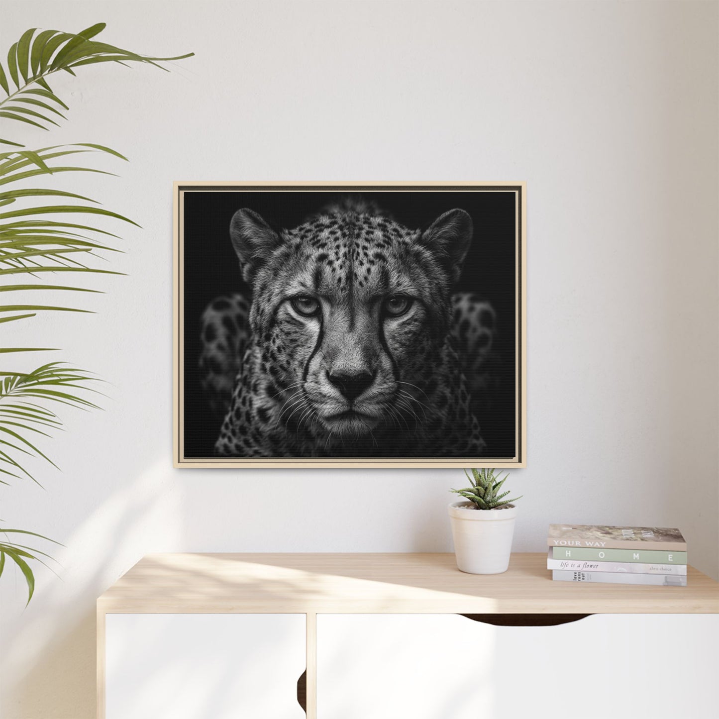 Framed Canvas Print — Cheetah In Black