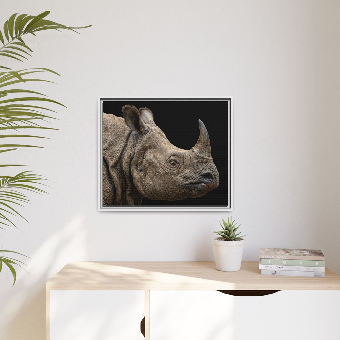 Framed Canvas Print — Rhinoceros In Colour
