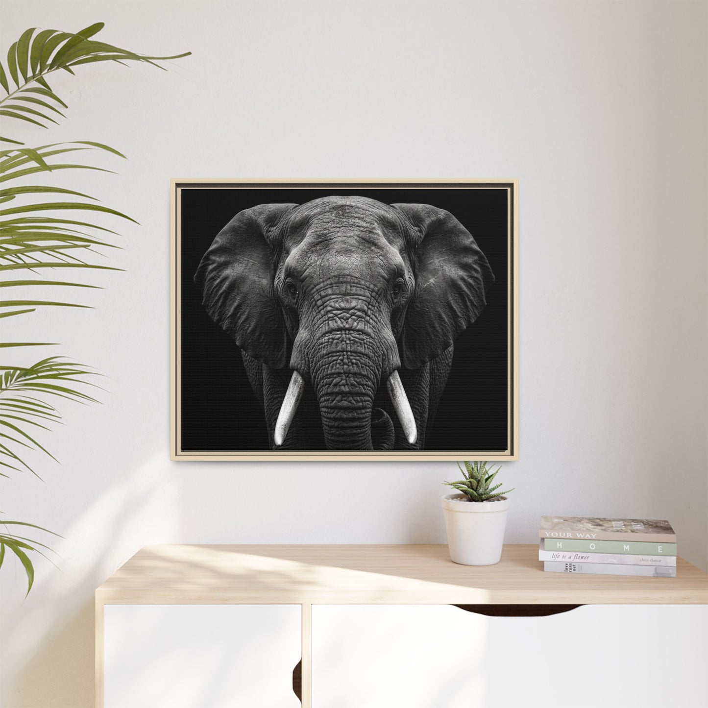 Framed Canvas Print — Elephant In Black
