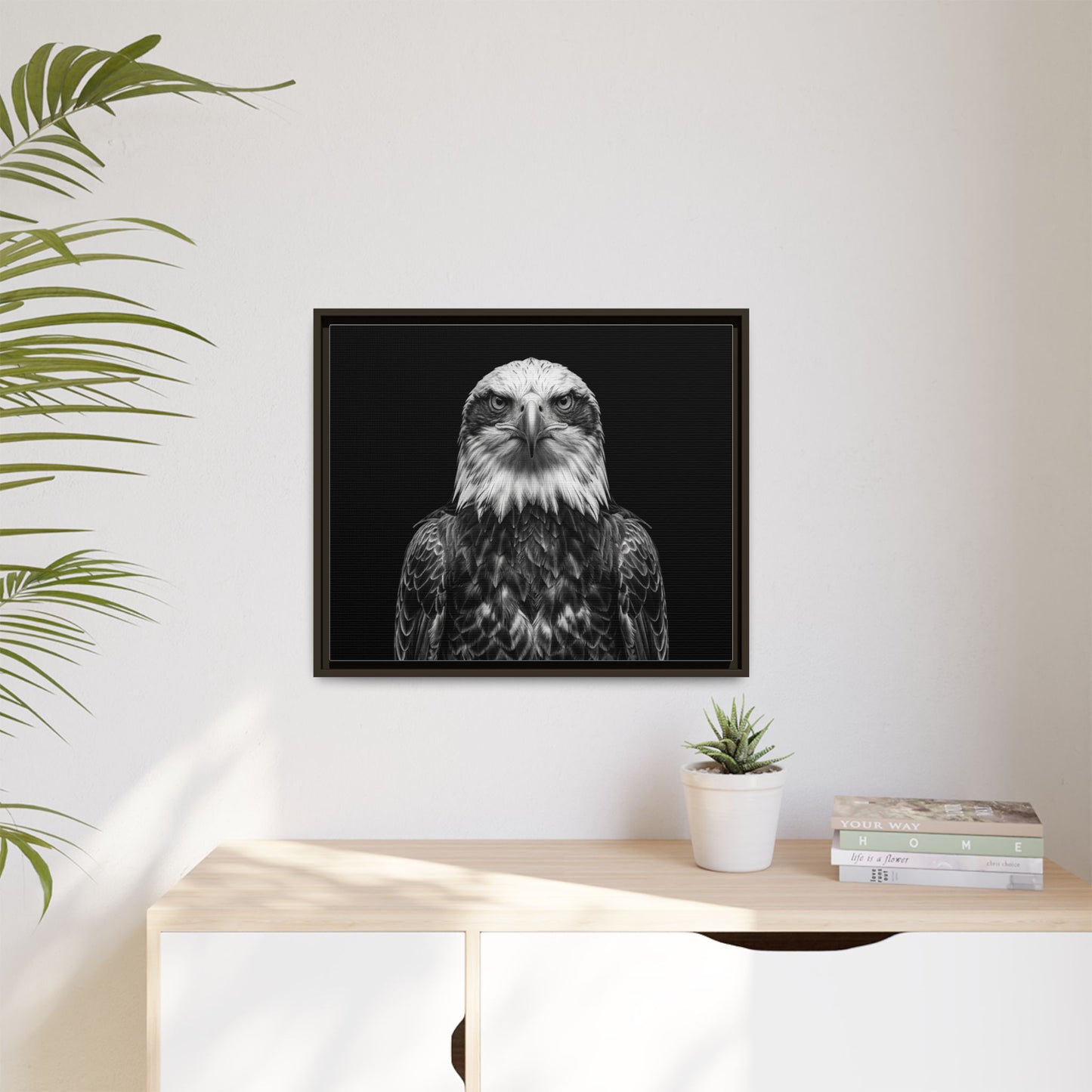 Framed Canvas Print — Fish Eagle In Black