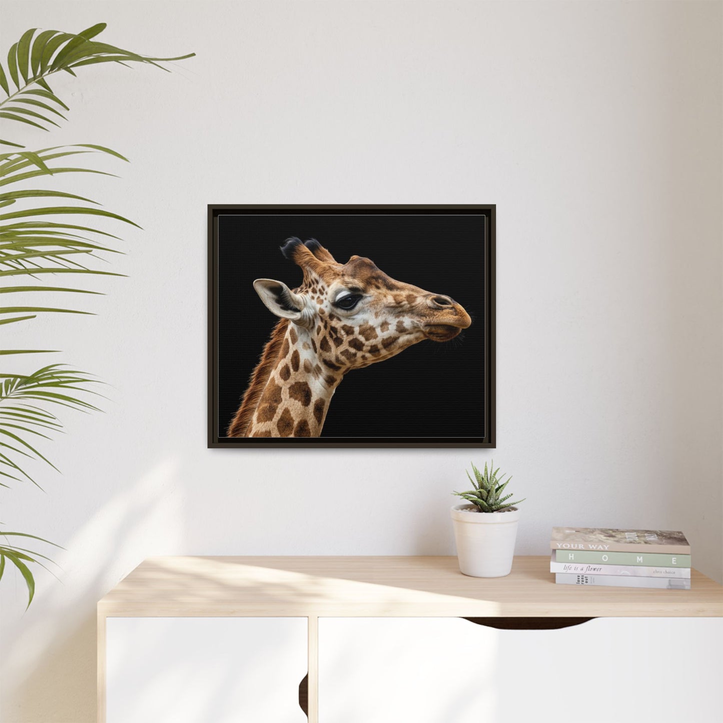Framed Canvas Print — Giraffe In Colour