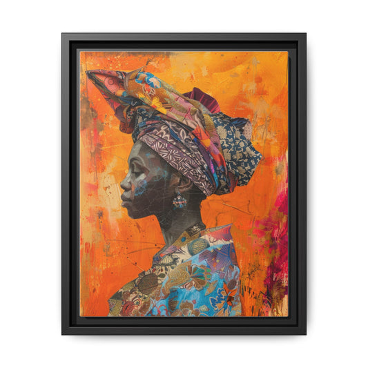 Framed Canvas Print — Woman Wearing Colourful Head Scarf