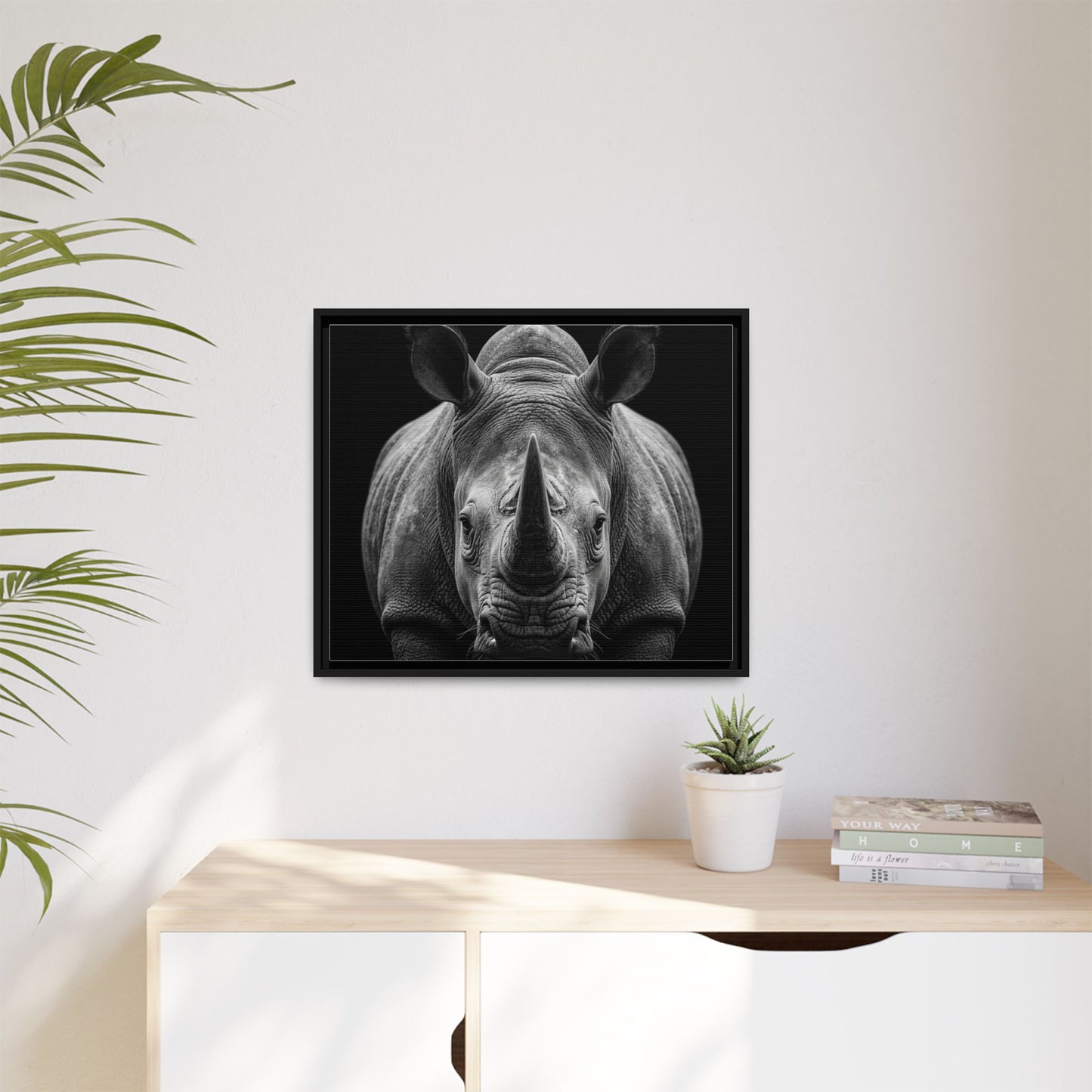 Framed Canvas Print — Rhinoceros In Black