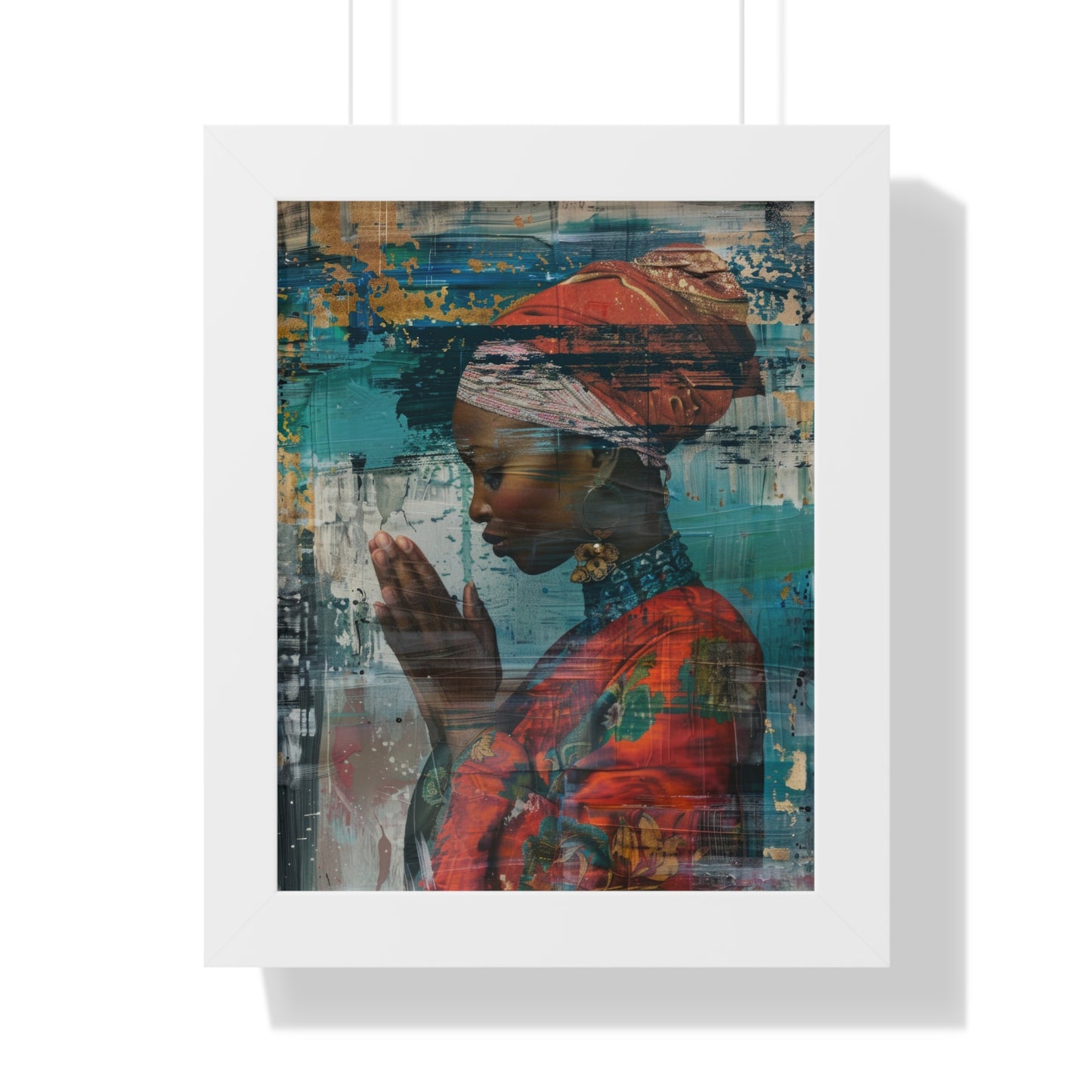 Framed Print — Woman in Red Dress Praying No. 1