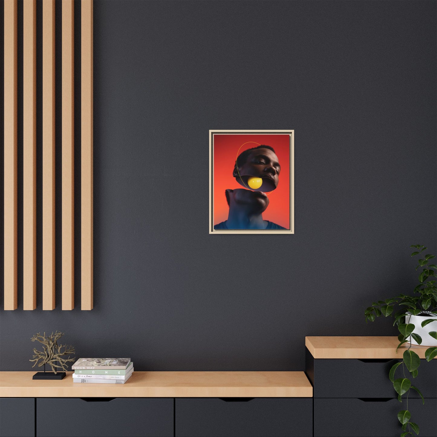 Framed Canvas Print — Floating Face With Yellow Orb