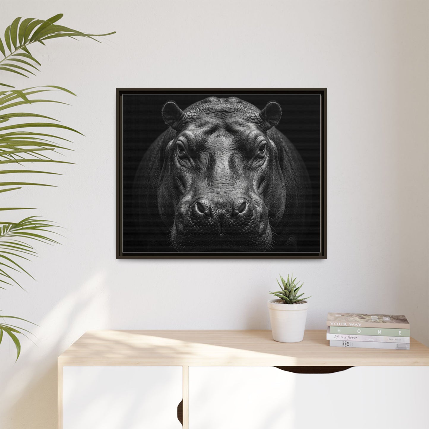 Framed Canvas Print — Hippopotamus In Black