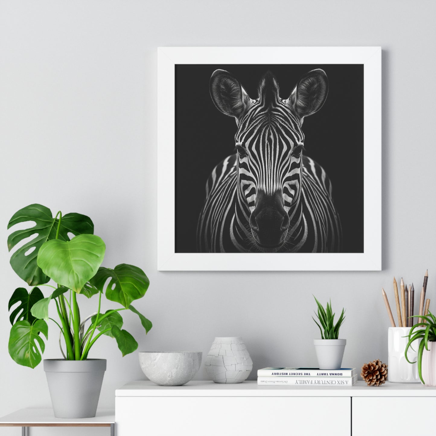 Framed Art Print – Zebra In Black