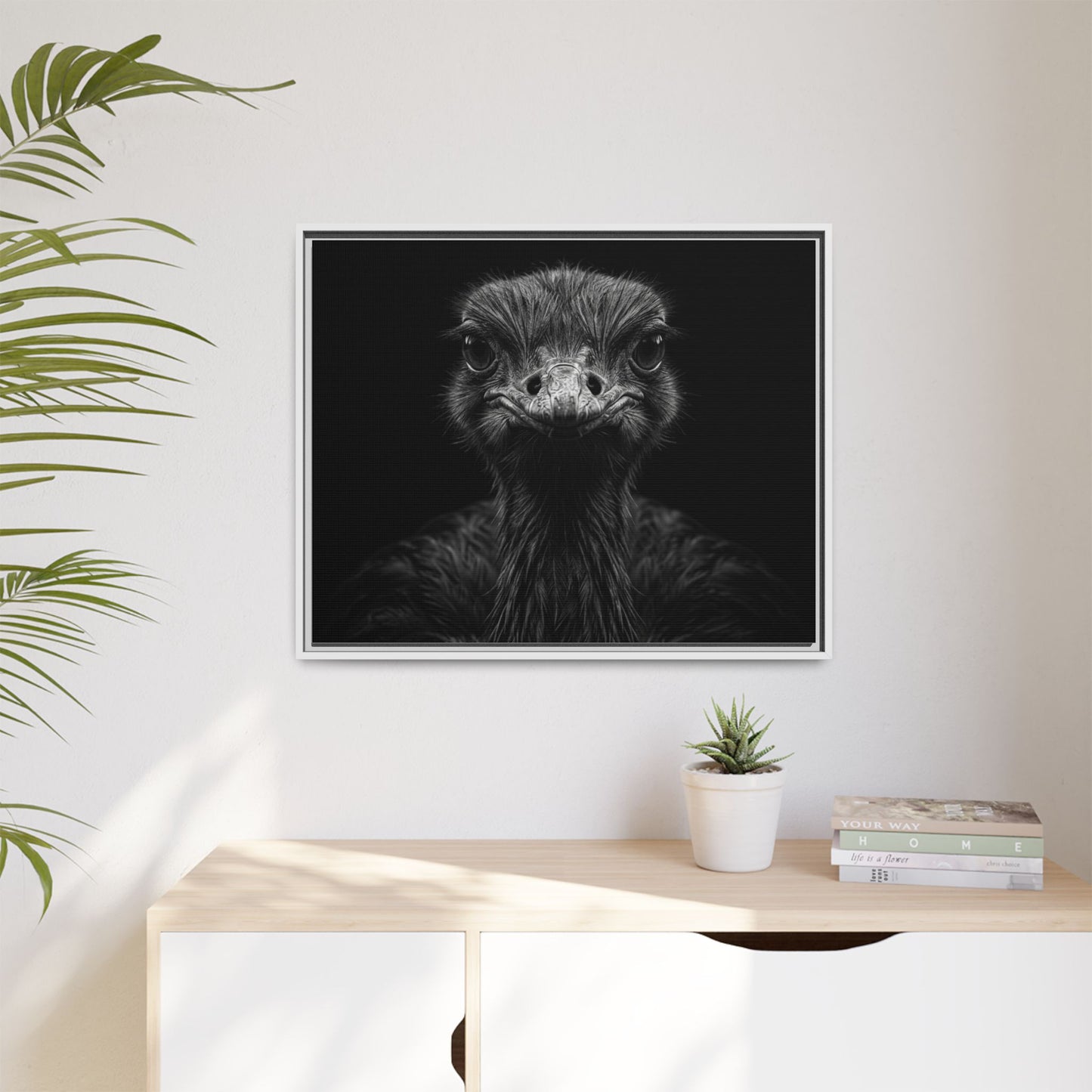 Framed Canvas Print — Ostrich In Black