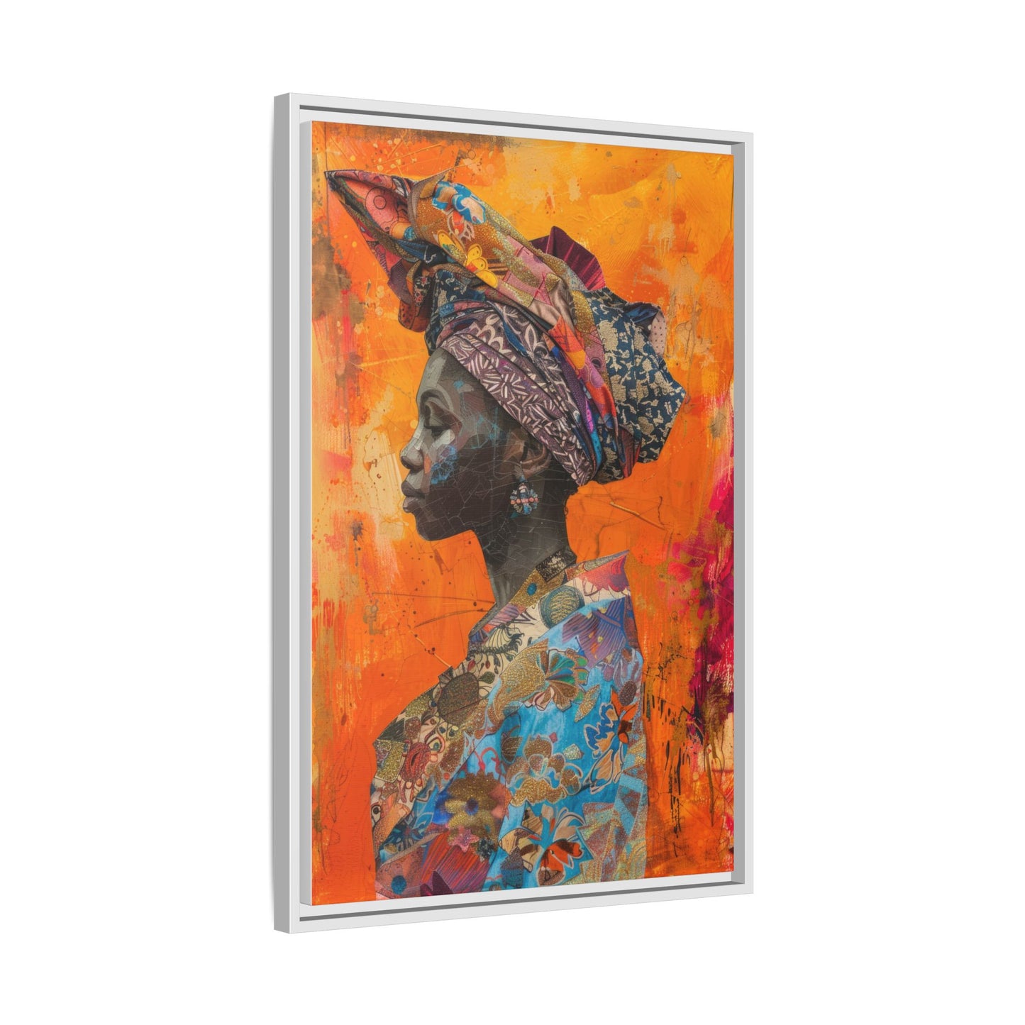 Framed Canvas Print — Woman Wearing Colourful Head Scarf