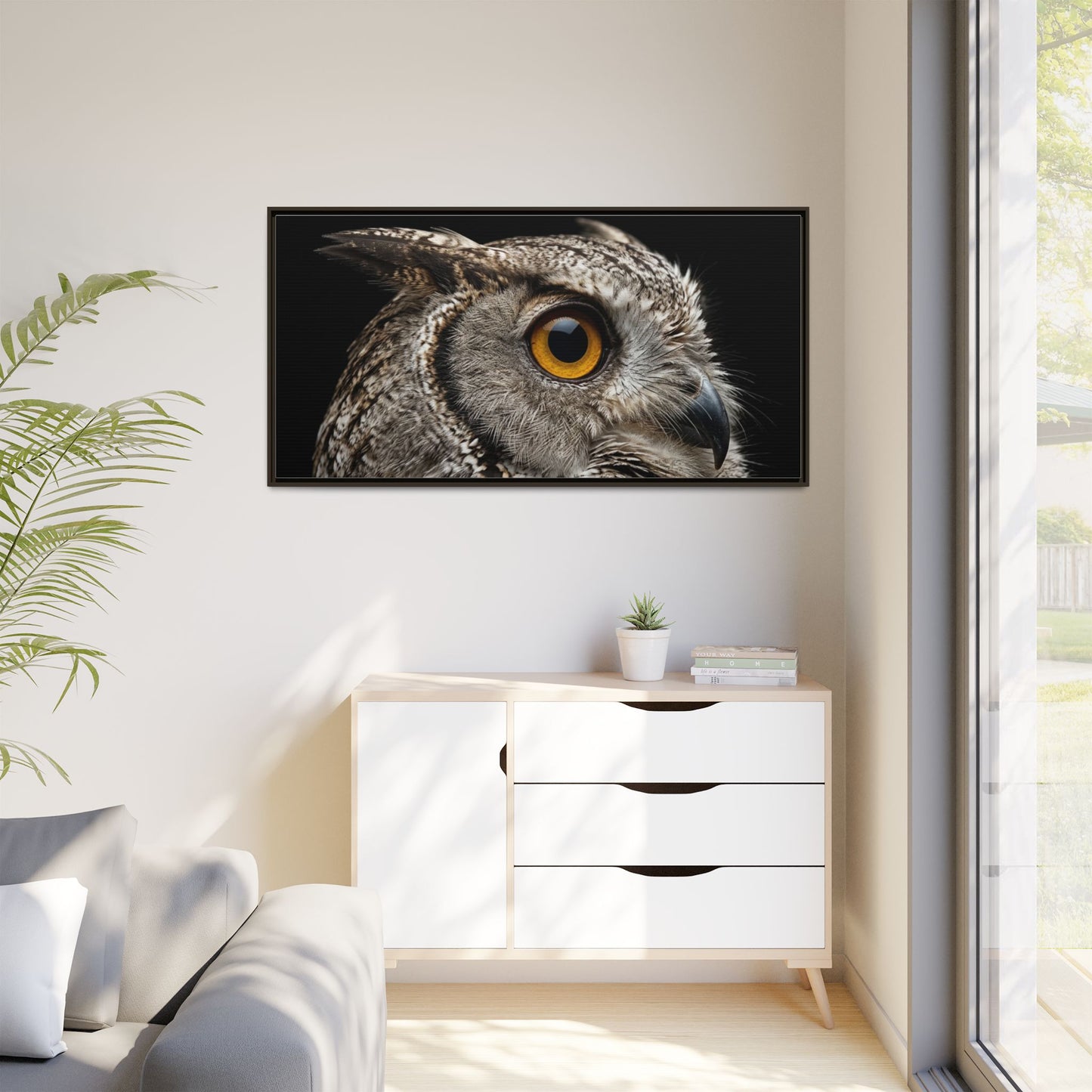 Framed Canvas Print — Scops Owl In Colour