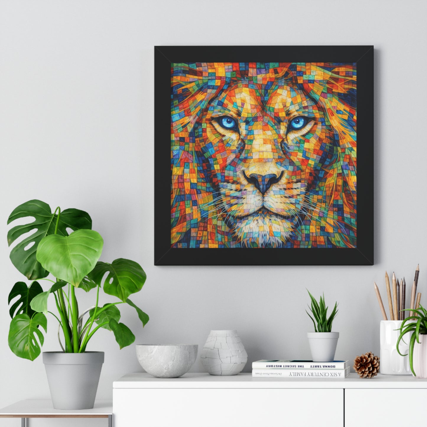 Framed Art Print – Lion Cubism