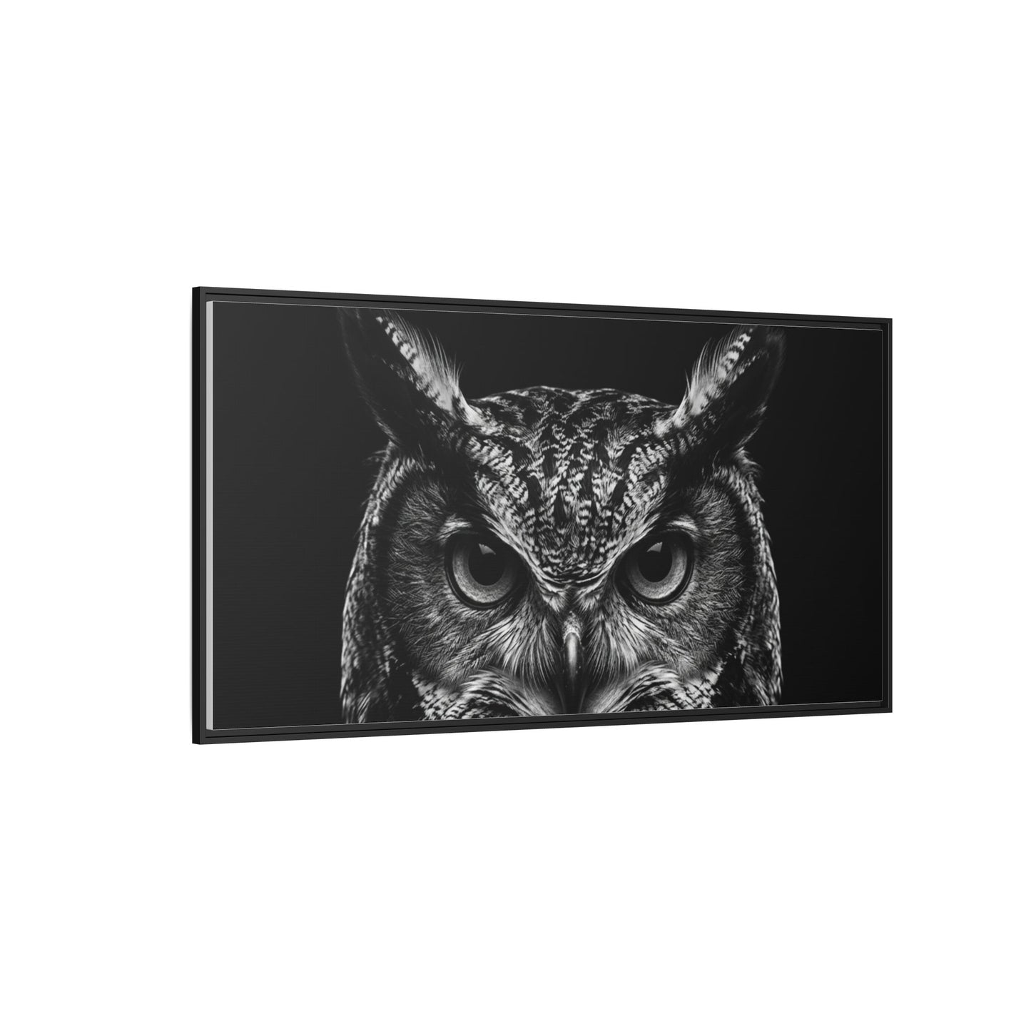 Framed Canvas Print — Scops Owl In Black