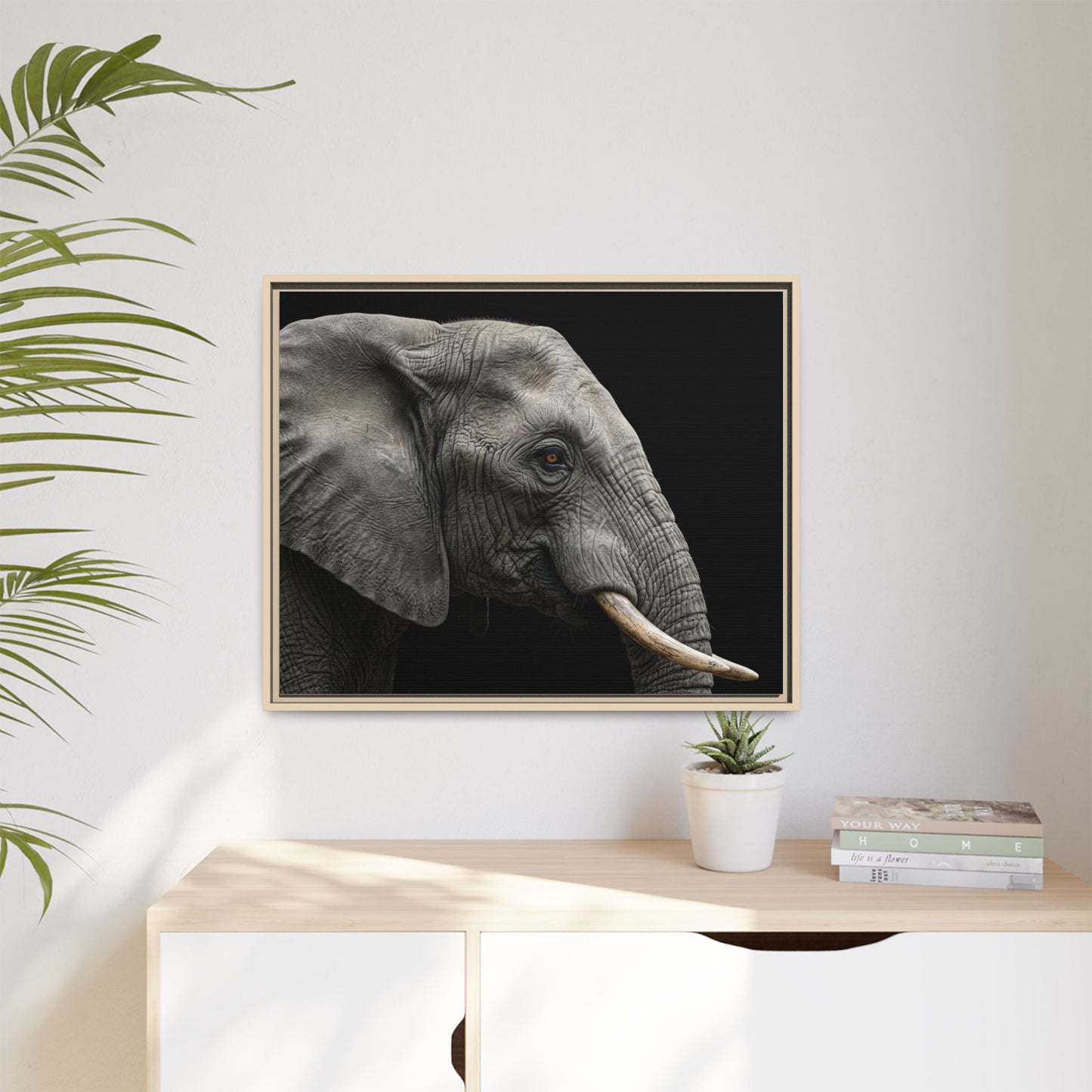 Framed Canvas Print — Elephant In Colour