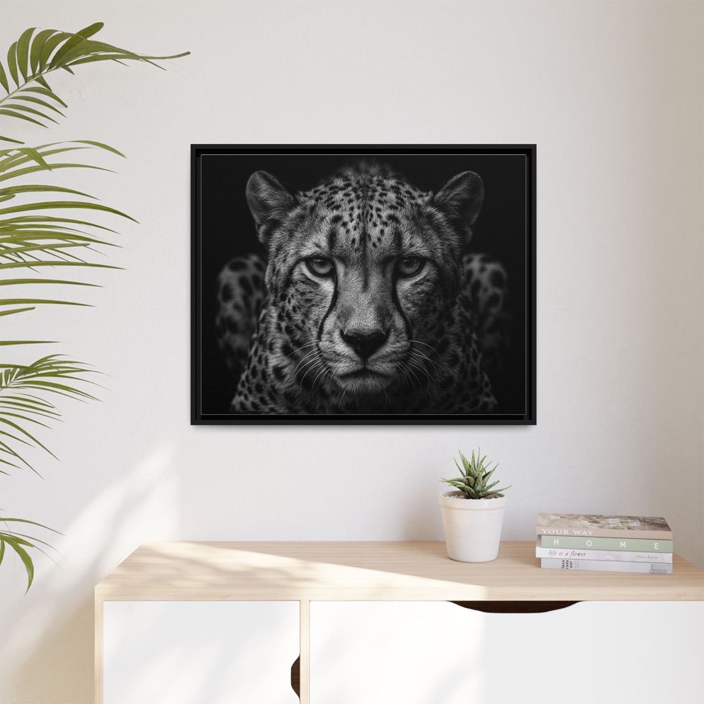 Framed Canvas Print — Cheetah In Black