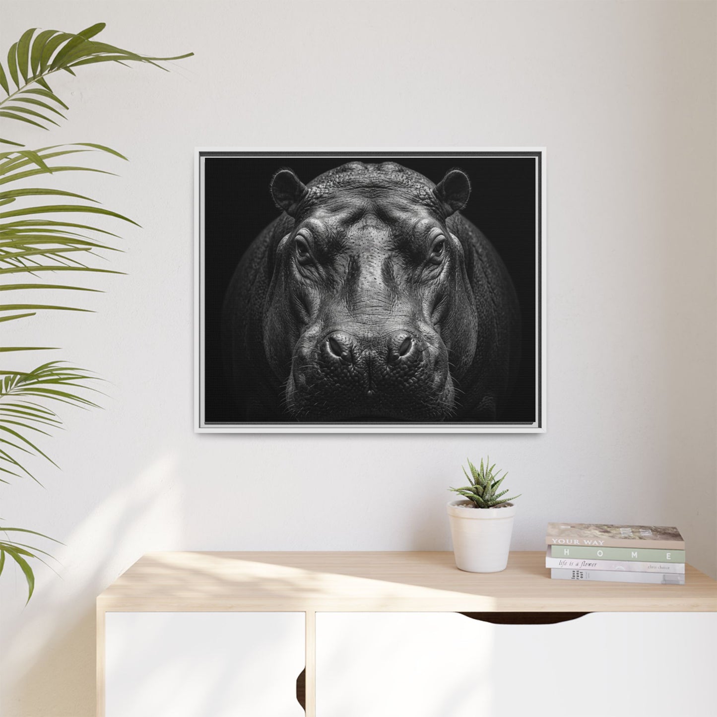 Framed Canvas Print — Hippopotamus In Black