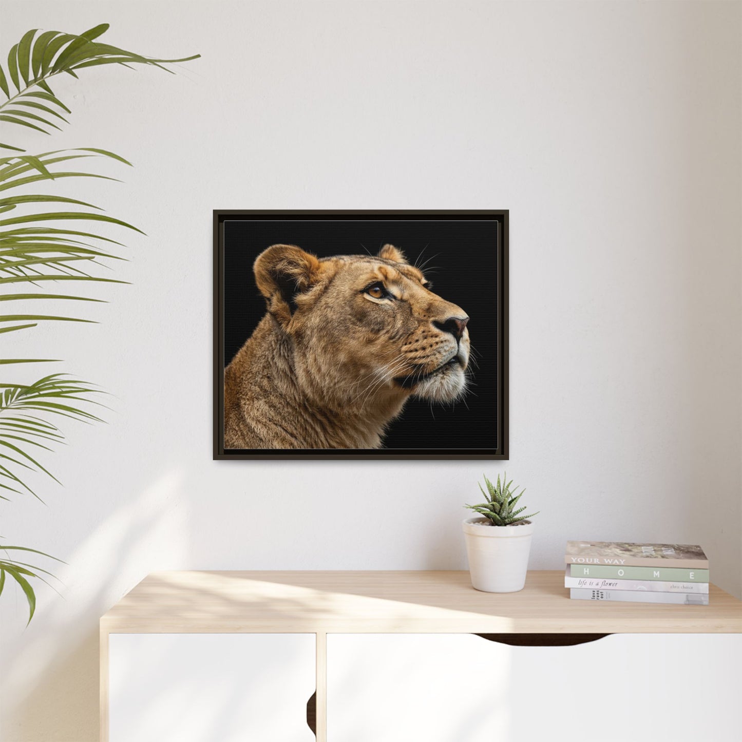 Framed Canvas Print — Lioness In Colour