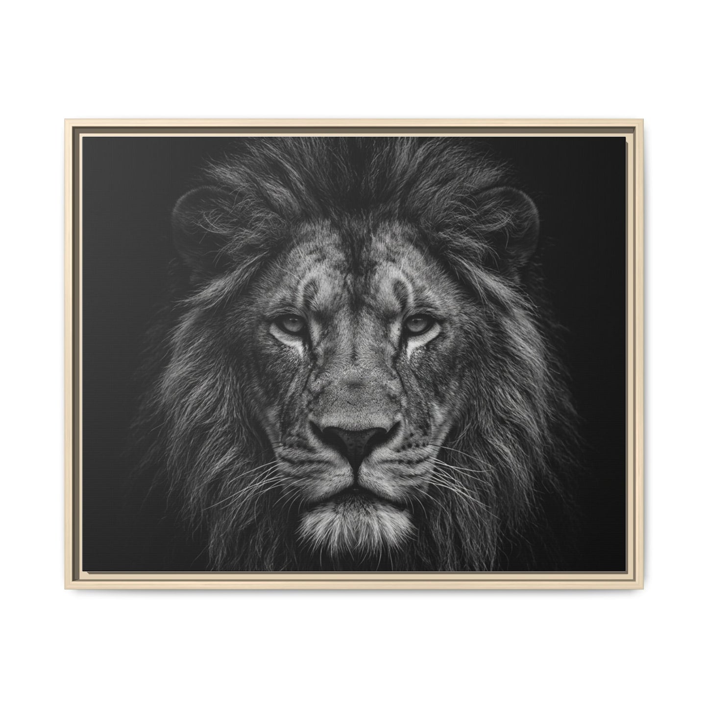 Framed Canvas Print — Lion In Black