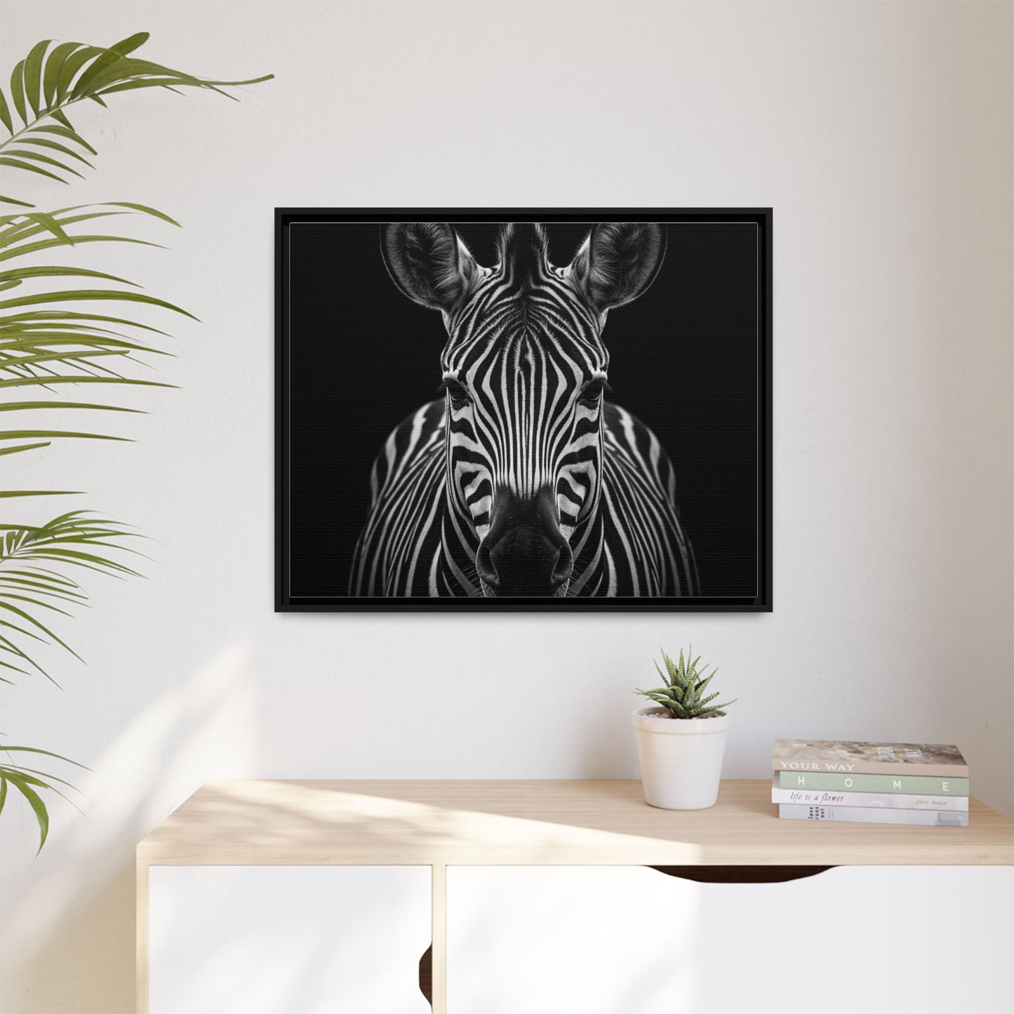 Framed Canvas Print — Zebra In Black