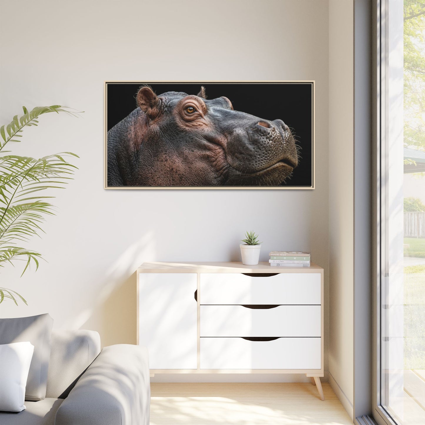 Framed Canvas Print — Hippopotamos In Colour