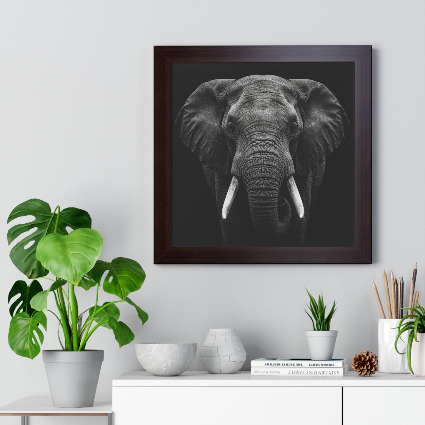 Framed Art Print – Elephant In Black