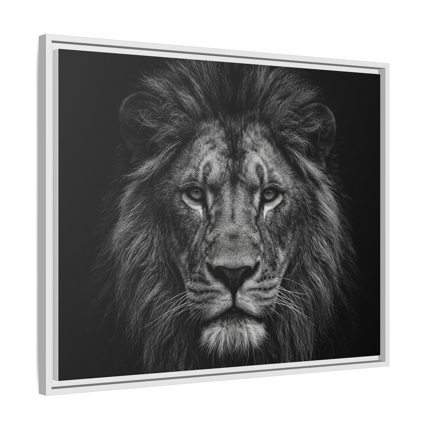 Framed Canvas Print — Lion In Black