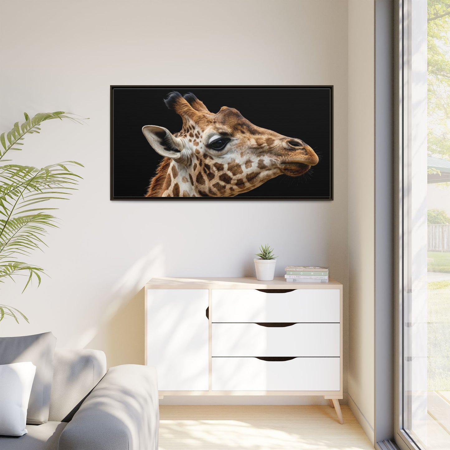 Framed Canvas Print — Giraffe In Colour
