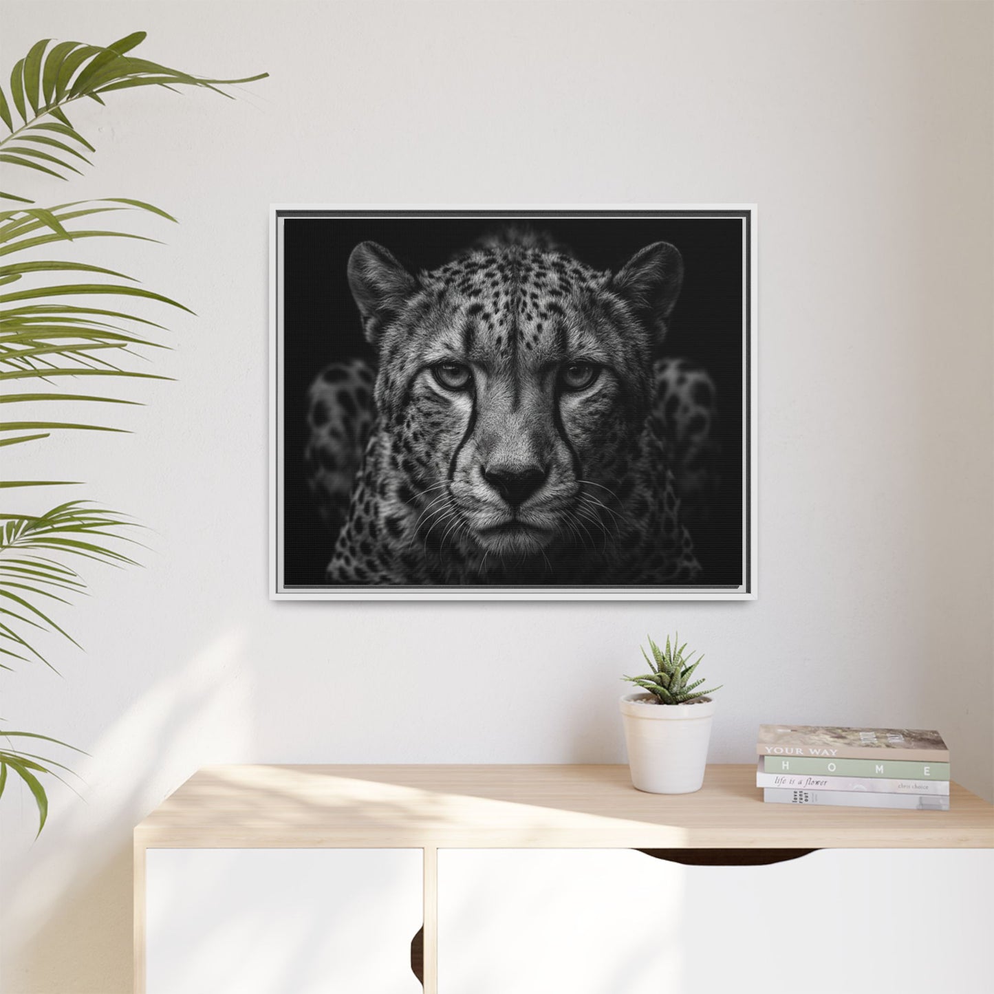 Framed Canvas Print — Cheetah In Black