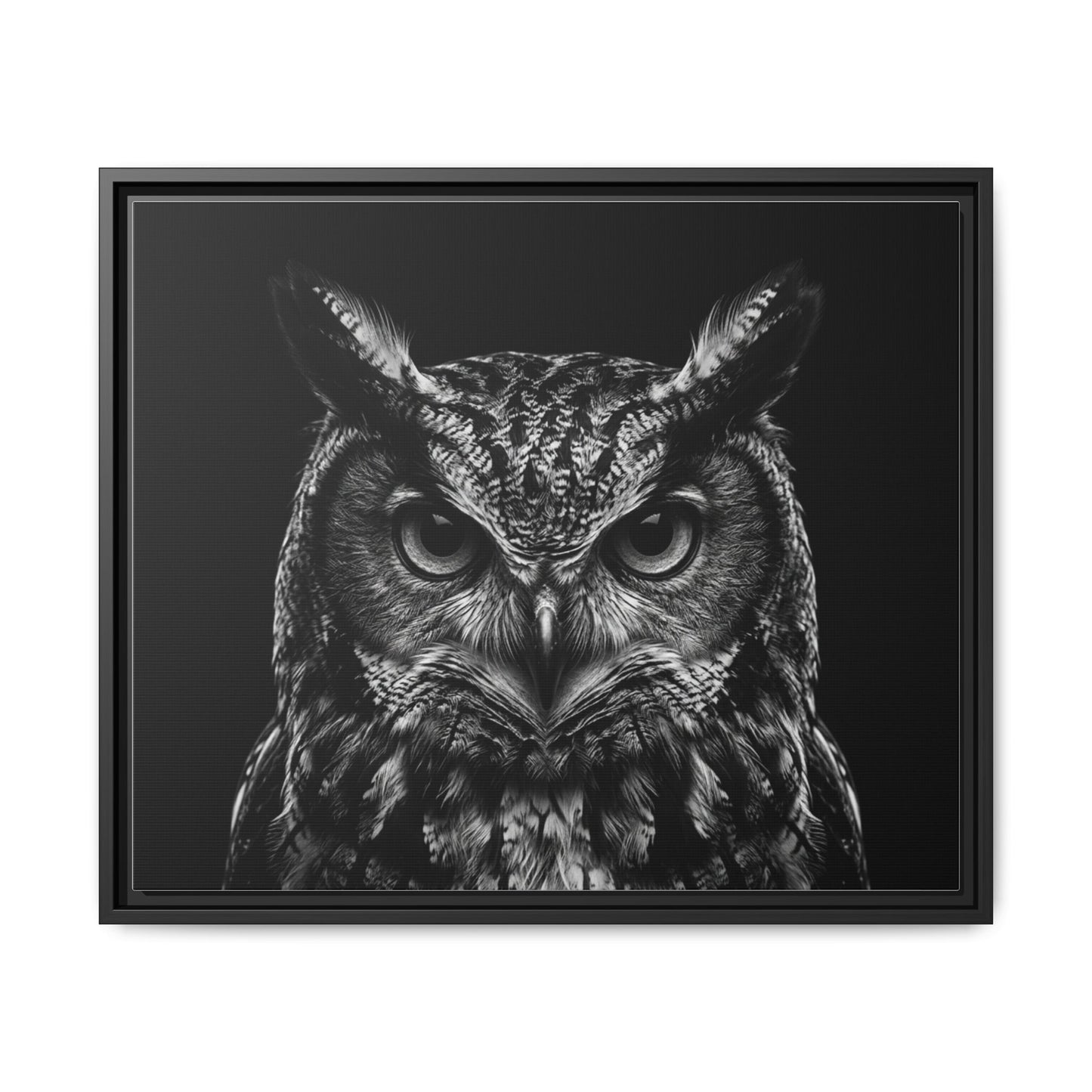 Framed Canvas Print — Scops Owl In Black