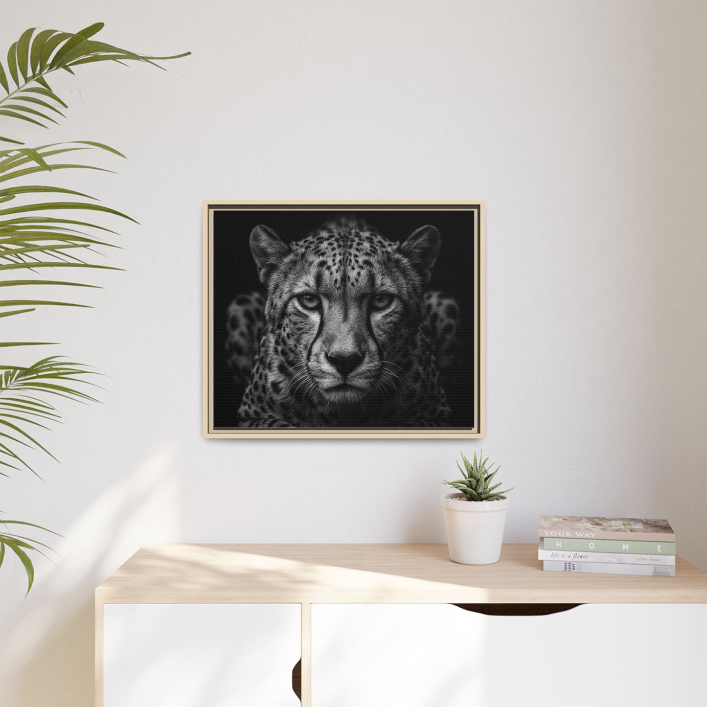 Framed Canvas Print — Cheetah In Black