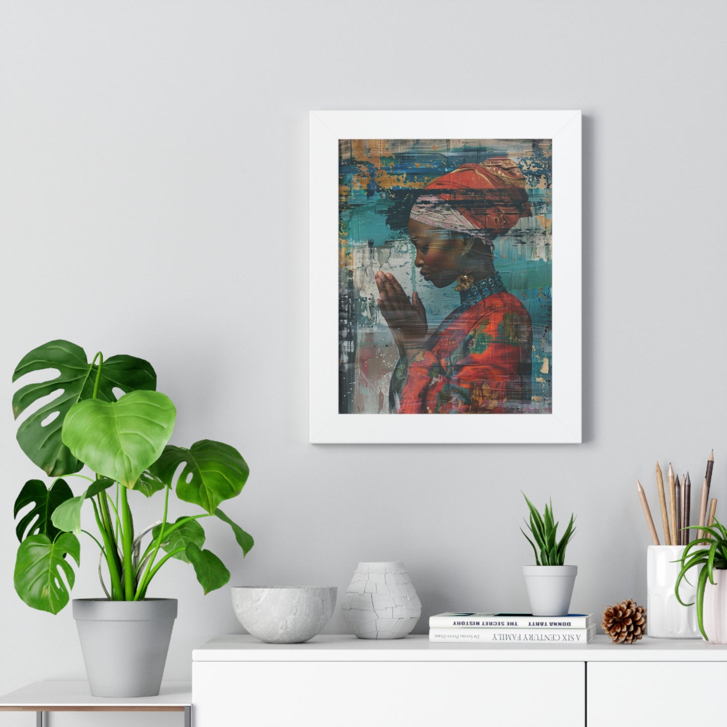 Framed Print — Woman in Red Dress Praying No. 1