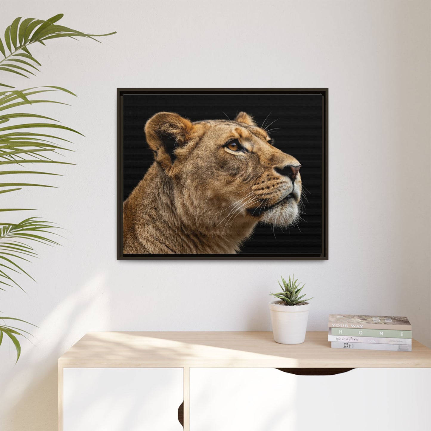 Framed Canvas Print — Lioness In Colour