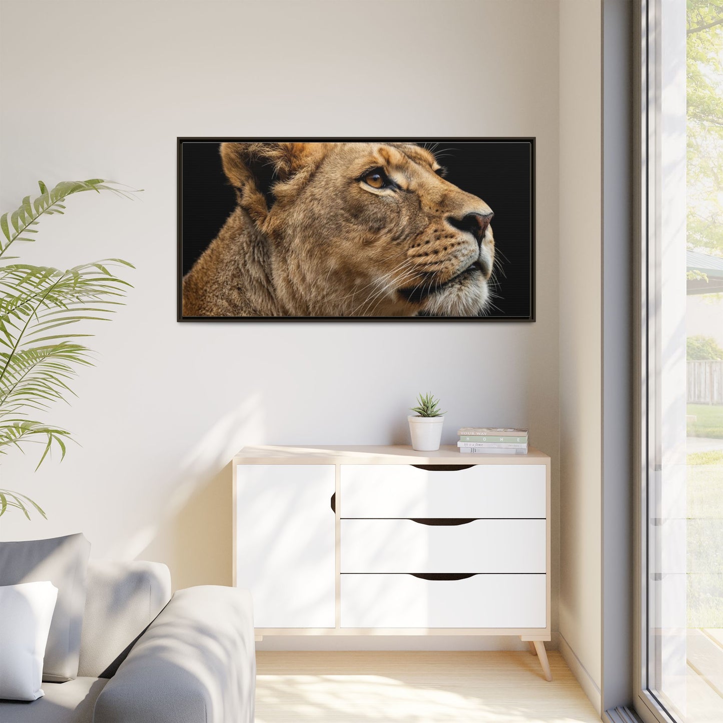 Framed Canvas Print — Lioness In Colour