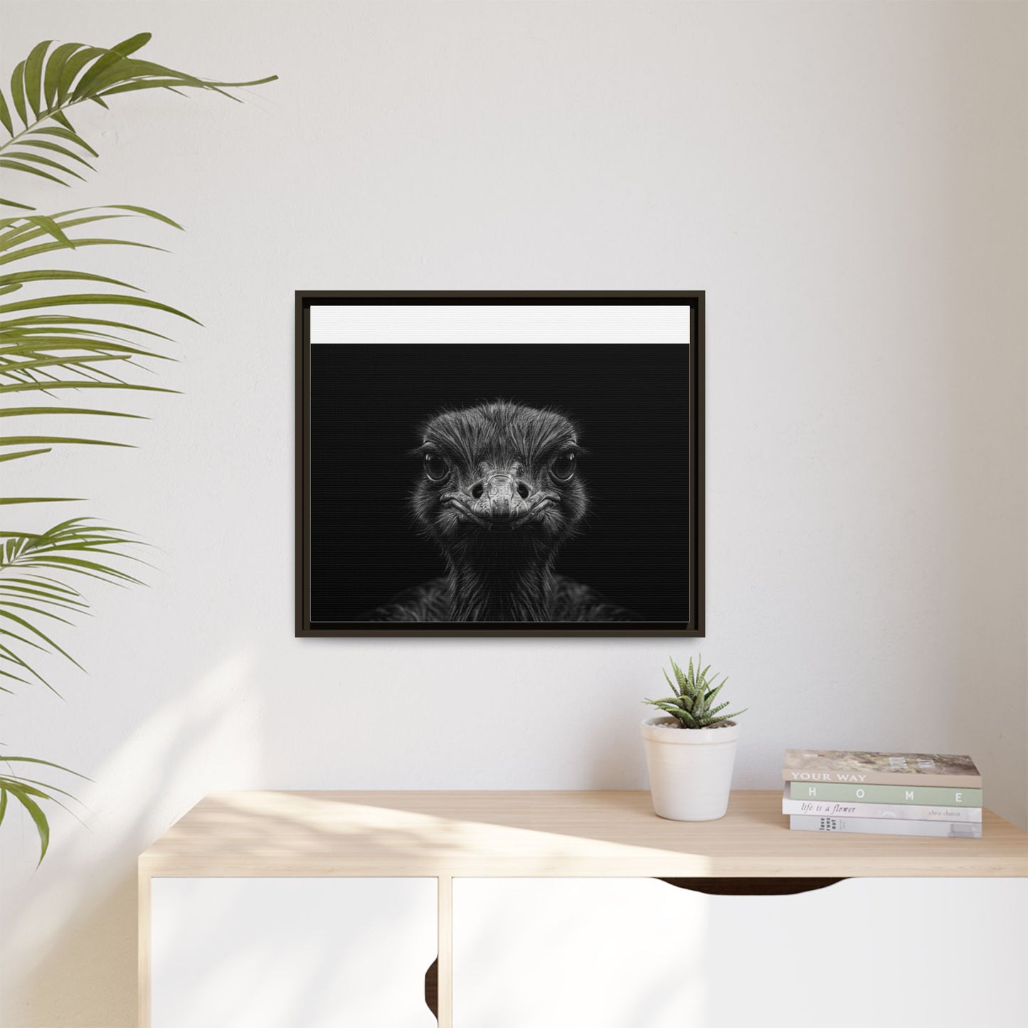 Framed Canvas Print — Ostrich In Black