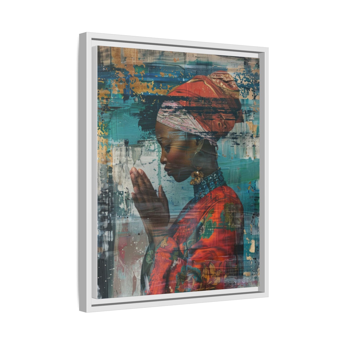 Framed Canvas Print — Woman In Red Dress Praying