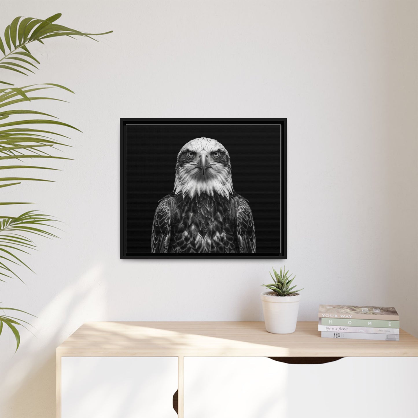 Framed Canvas Print — Fish Eagle In Black