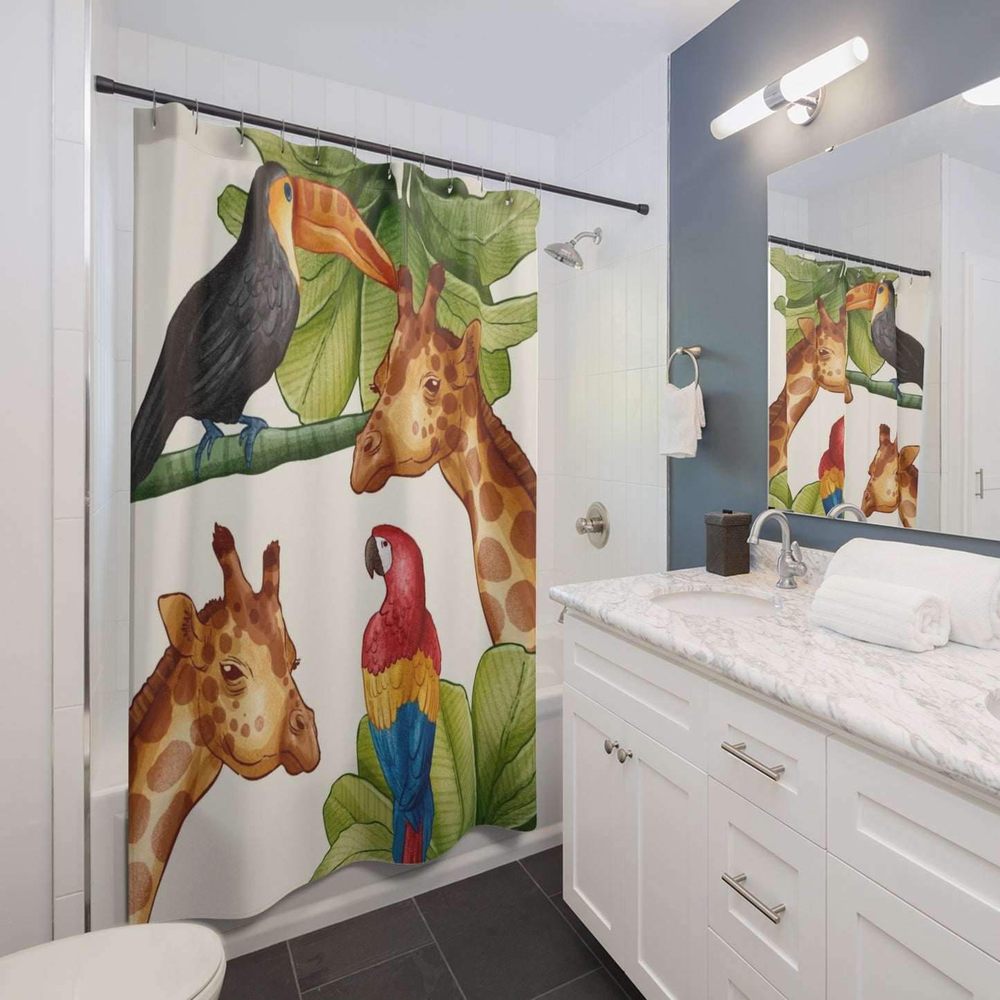 Shower Curtain — Giraffes & Tropical Birds