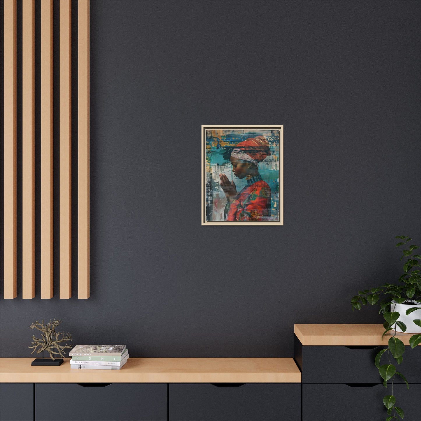 Framed Canvas Print — Woman In Red Dress Praying