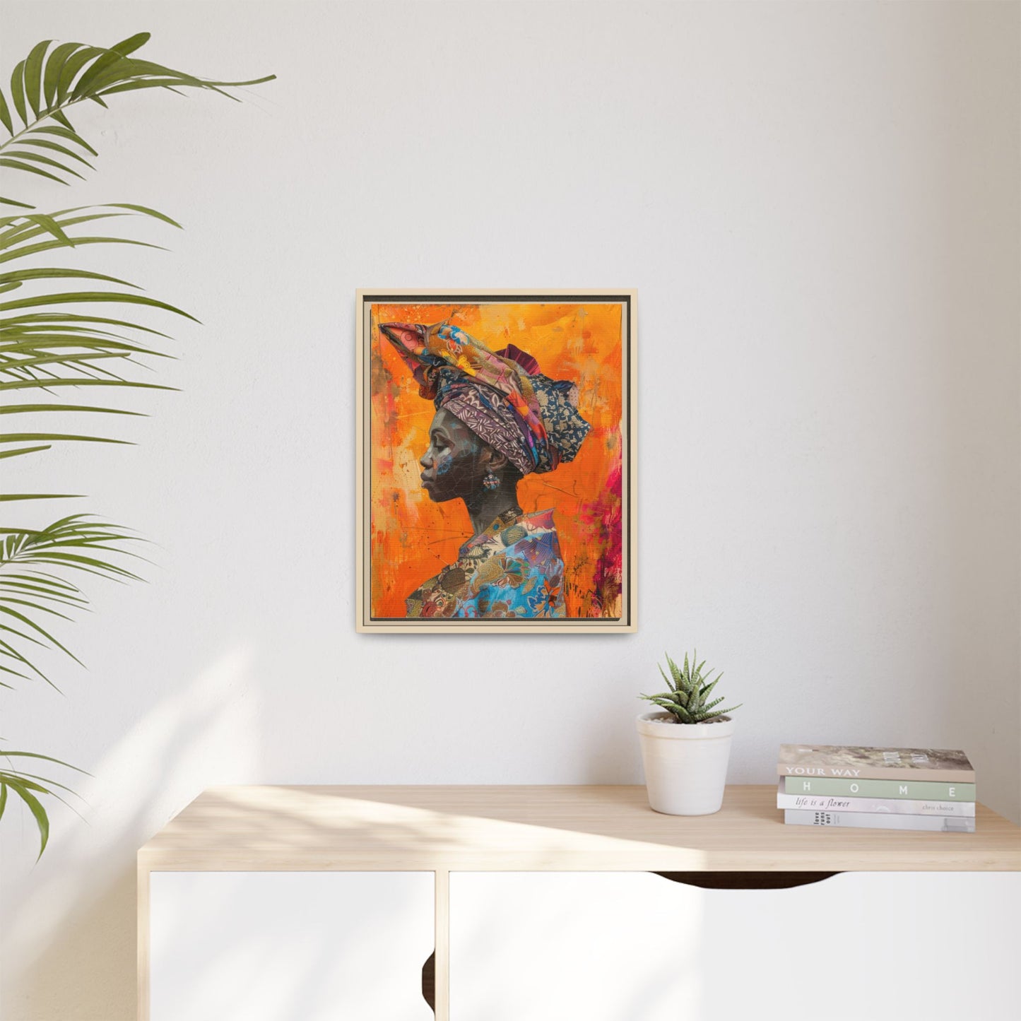 Framed Canvas Print — Woman Wearing Colourful Head Scarf