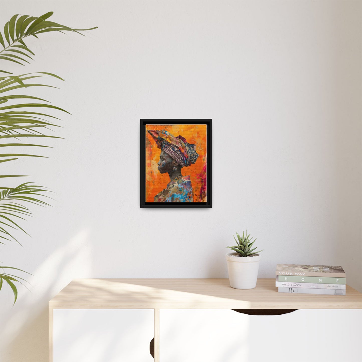 Framed Canvas Print — Woman Wearing Colourful Head Scarf