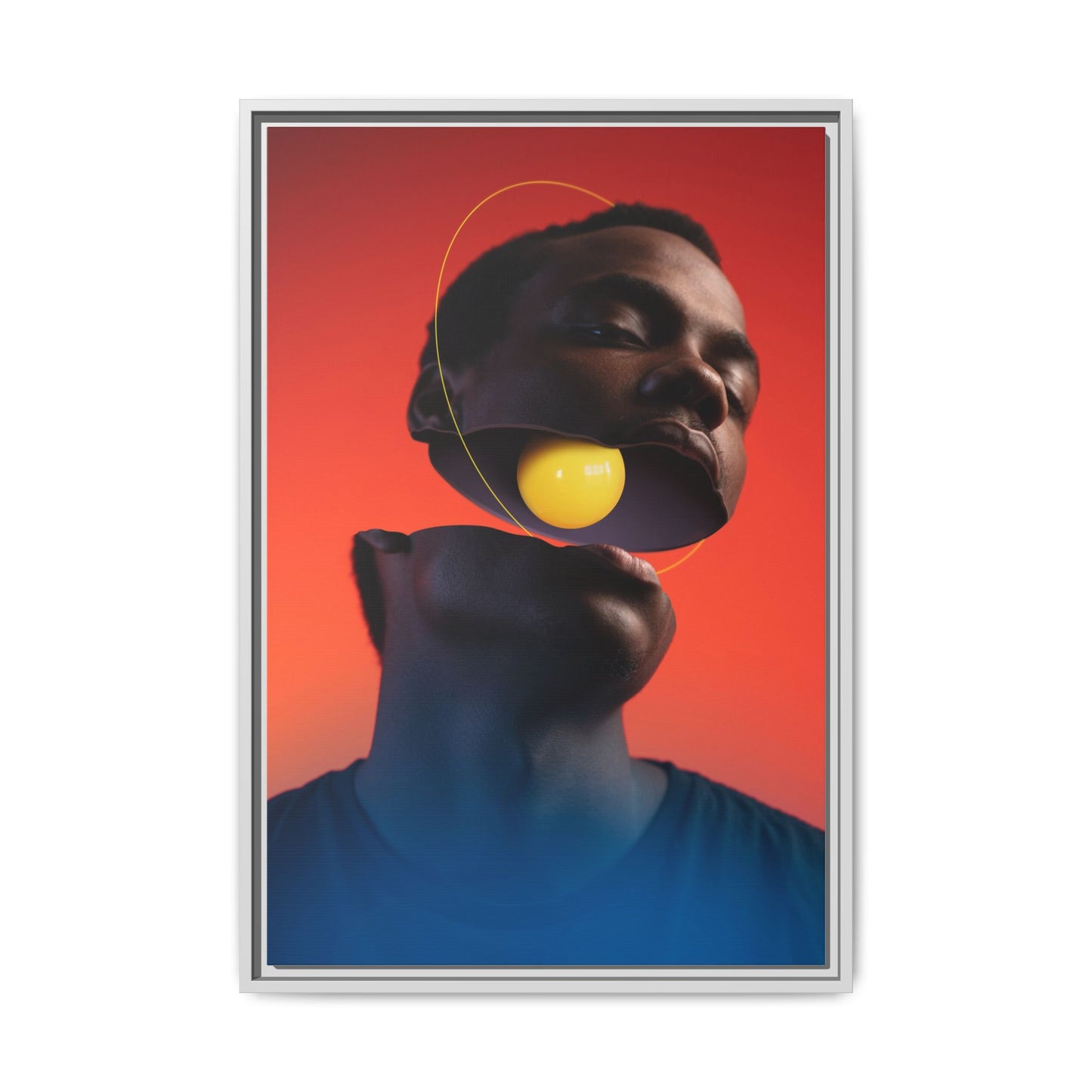 Framed Canvas Print — Floating Face With Yellow Orb
