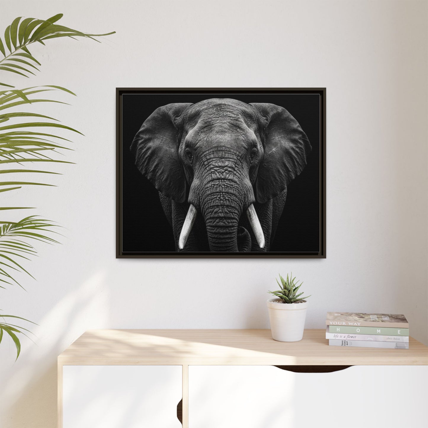 Framed Canvas Print — Elephant In Black