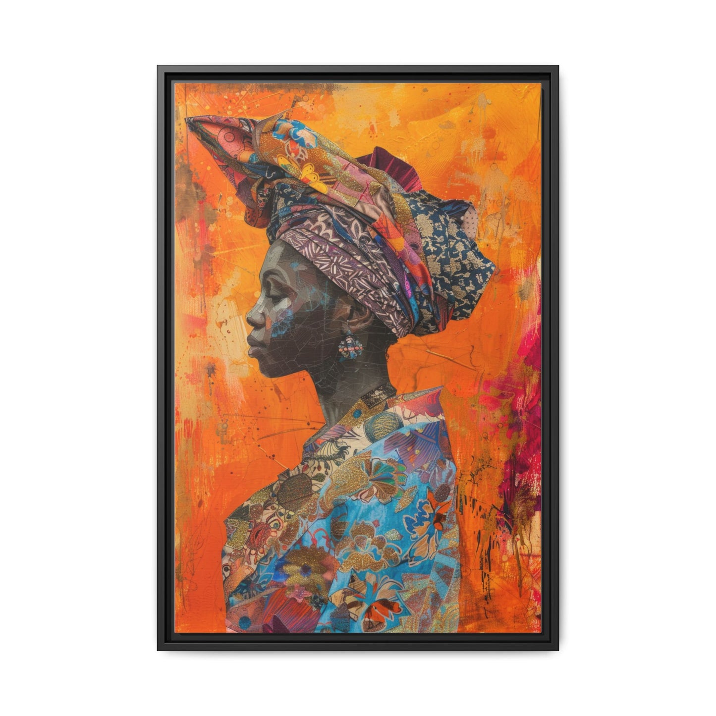 Framed Canvas Print — Woman Wearing Colourful Head Scarf