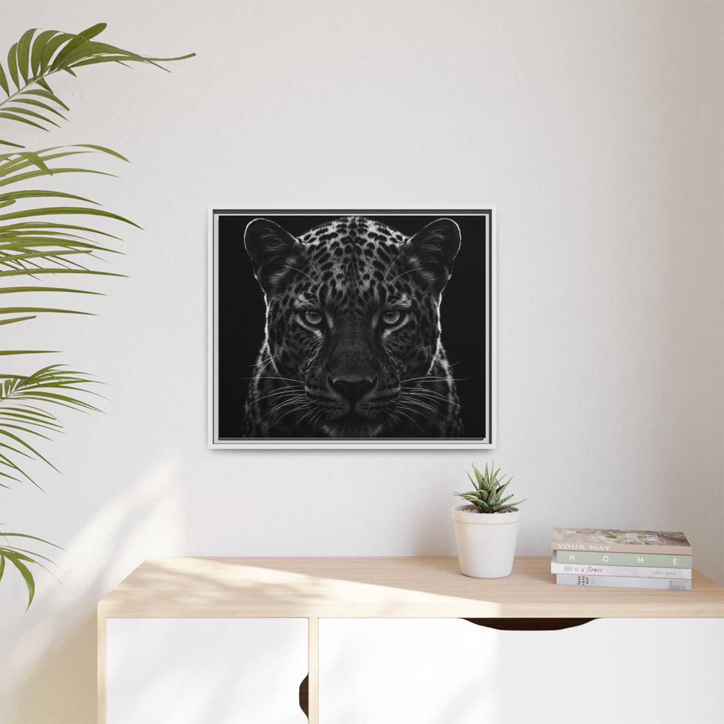 Framed Canvas Print — Leopard In Black