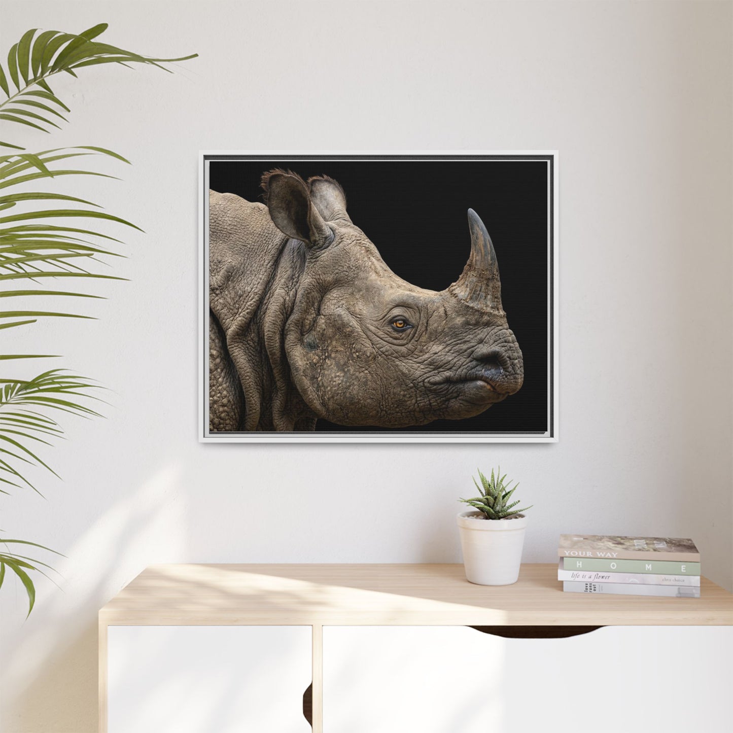 Framed Canvas Print — Rhinoceros In Colour