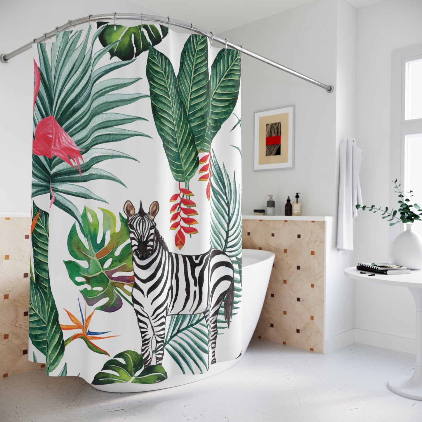 Shower Curtain — Flamingo & Zebra