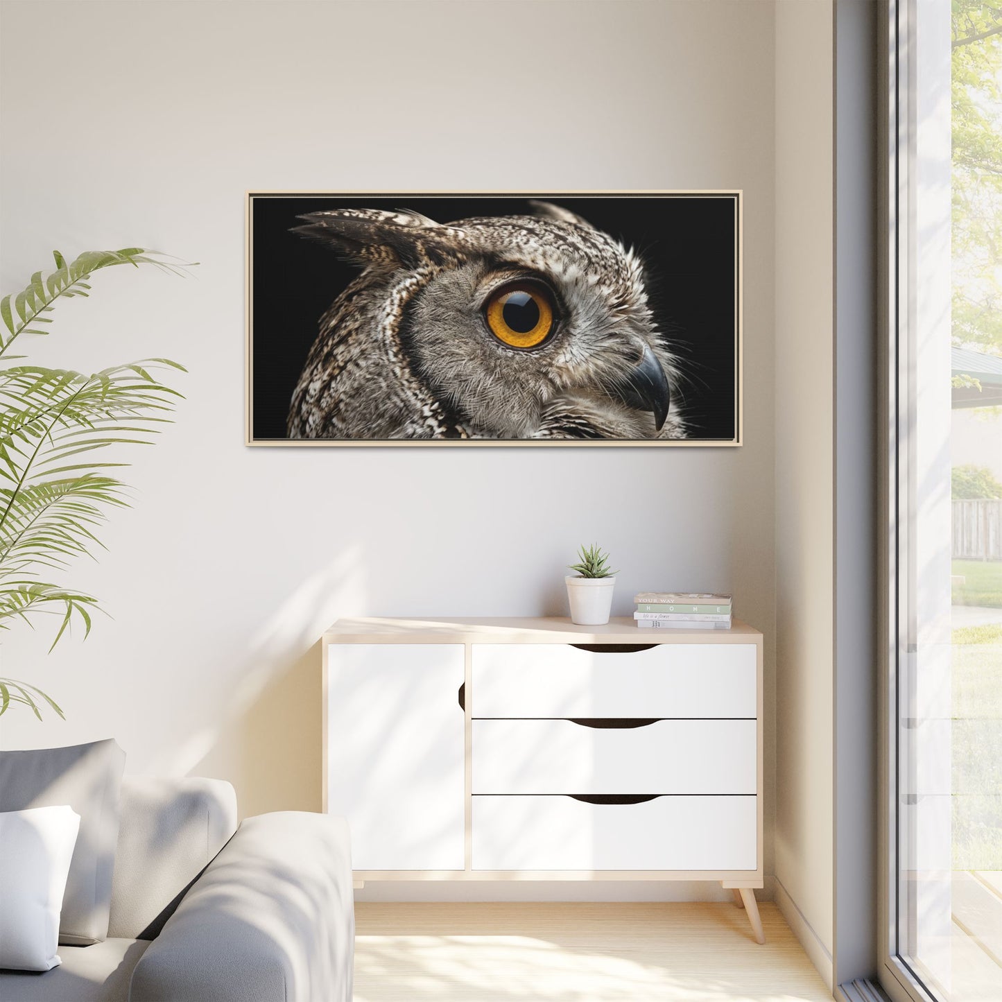 Framed Canvas Print — Scops Owl In Colour