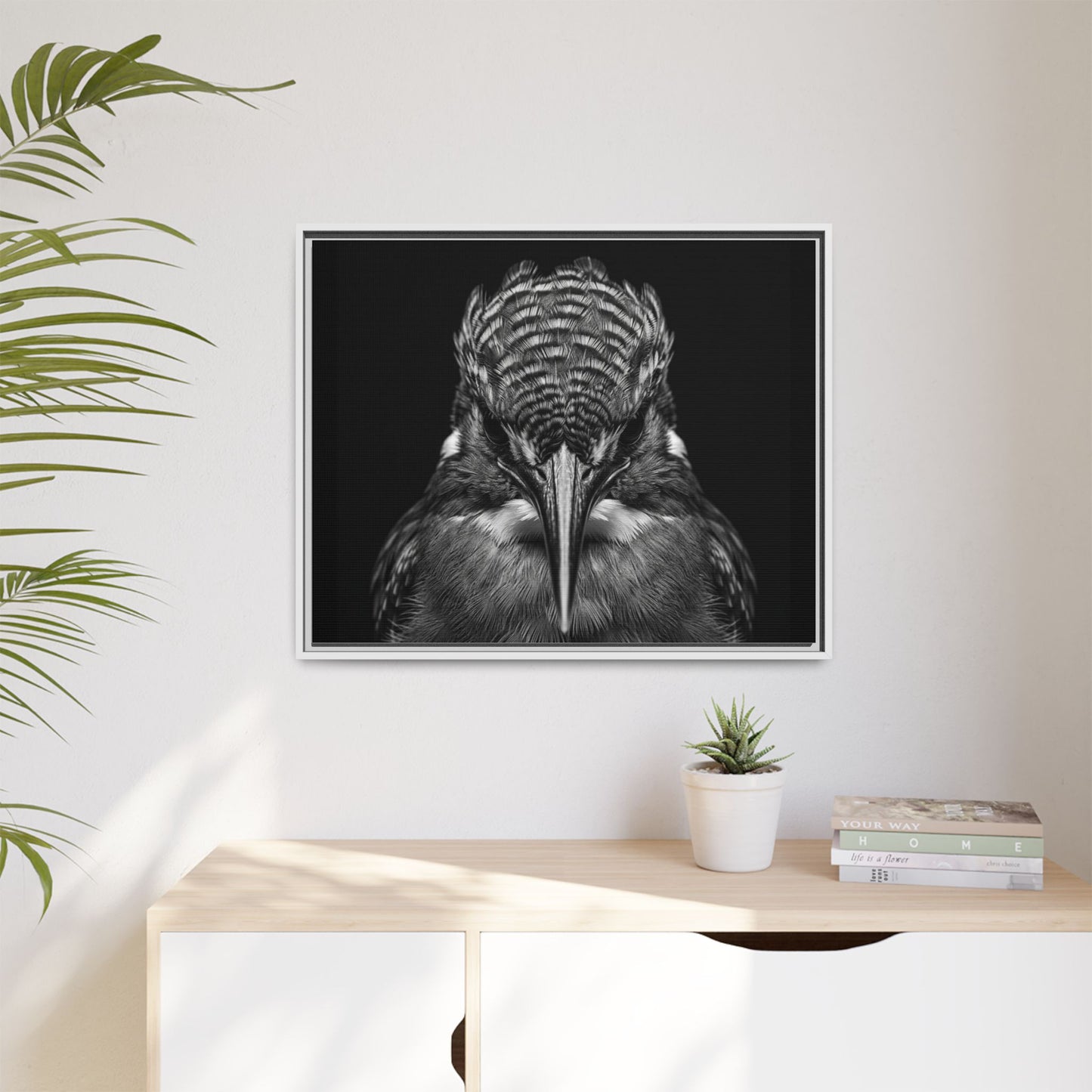 Framed Canvas Print — Malachite Kingfisher In Black