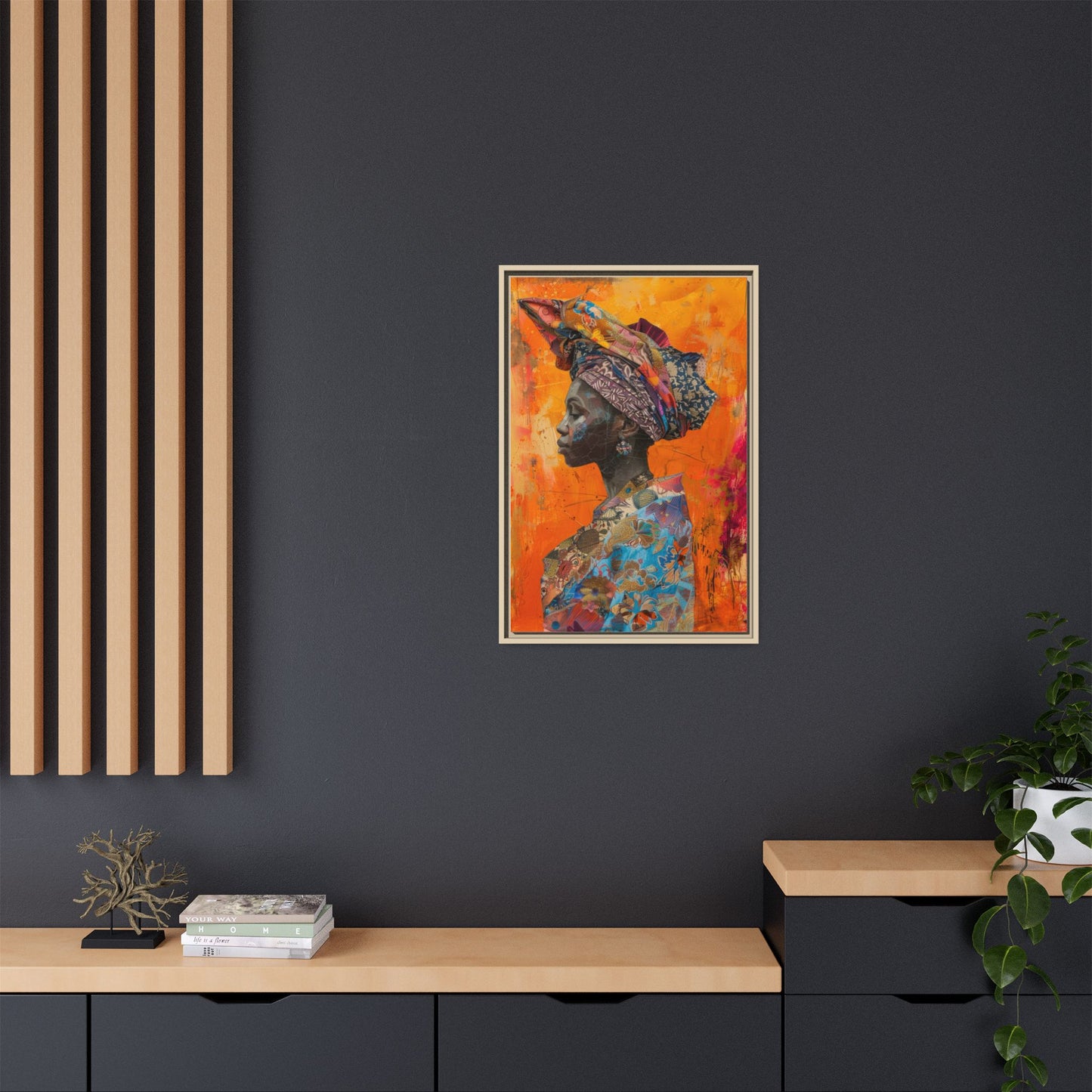 Framed Canvas Print — Woman Wearing Colourful Head Scarf
