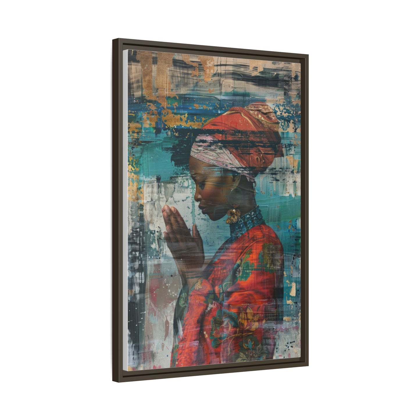 Framed Canvas Print — Woman In Red Dress Praying